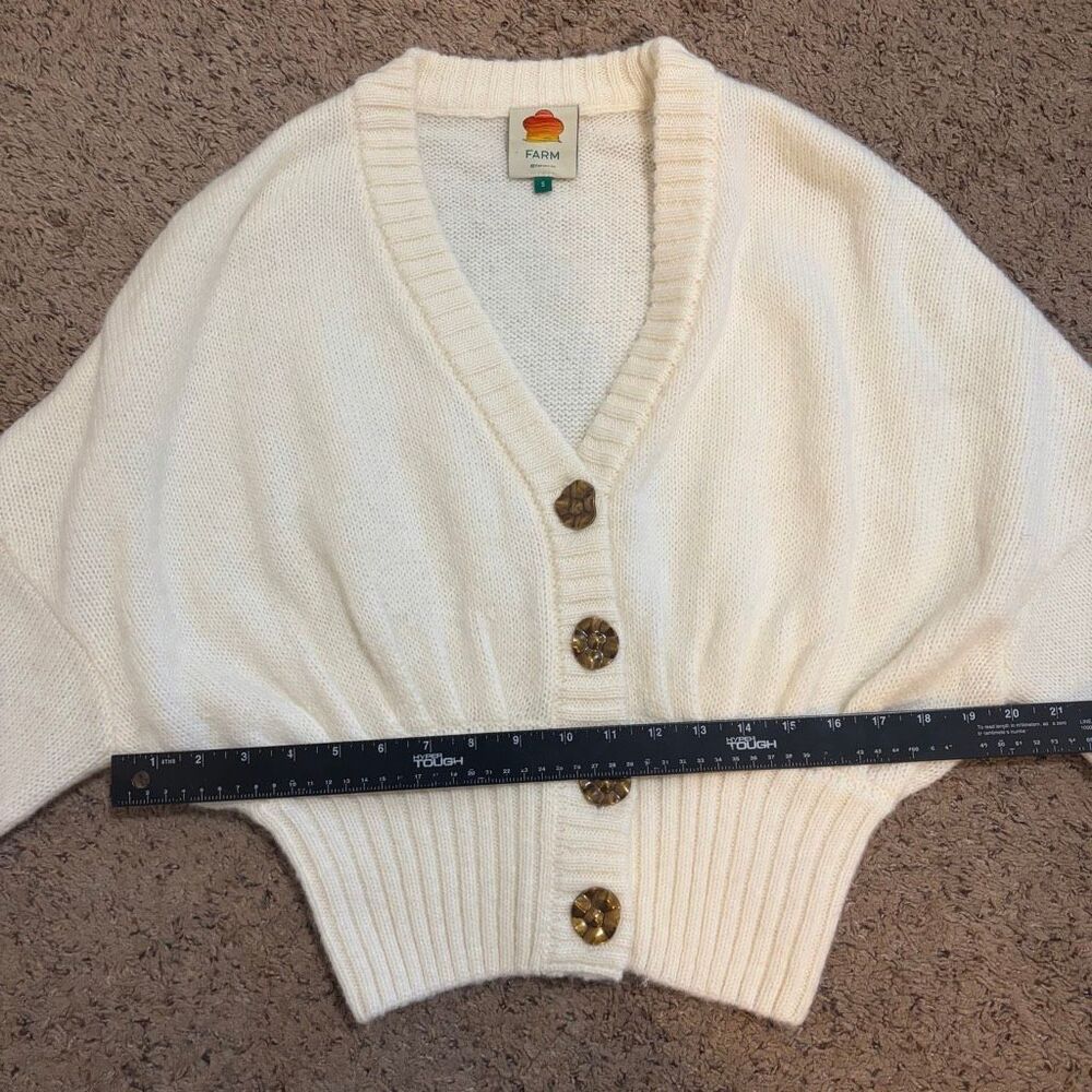 Farm Rio Ribbed Goldtone-Buttoned Cardigan Off White Size S - Picture 11 of 13